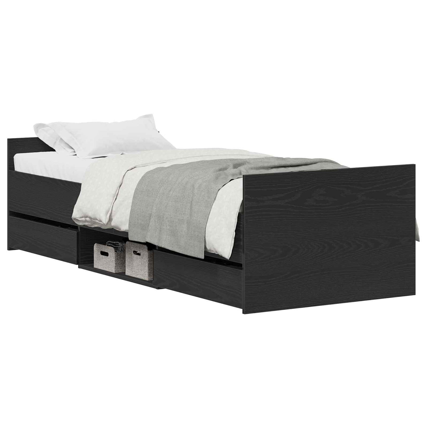 Bedframe met lade Zwart Eiken 193 x 78 x 50 cm Bewerkt hout is nu te koop bij PeponiXL, paradijselijk wonen!