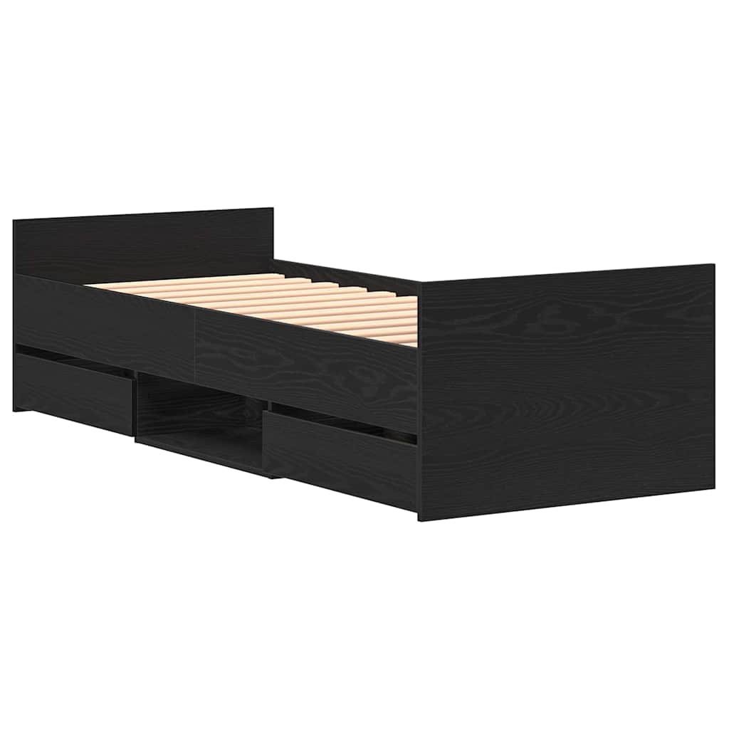 Bedframe met lade Zwart Eiken 193 x 78 x 50 cm Bewerkt hout is nu te koop bij PeponiXL, paradijselijk wonen!