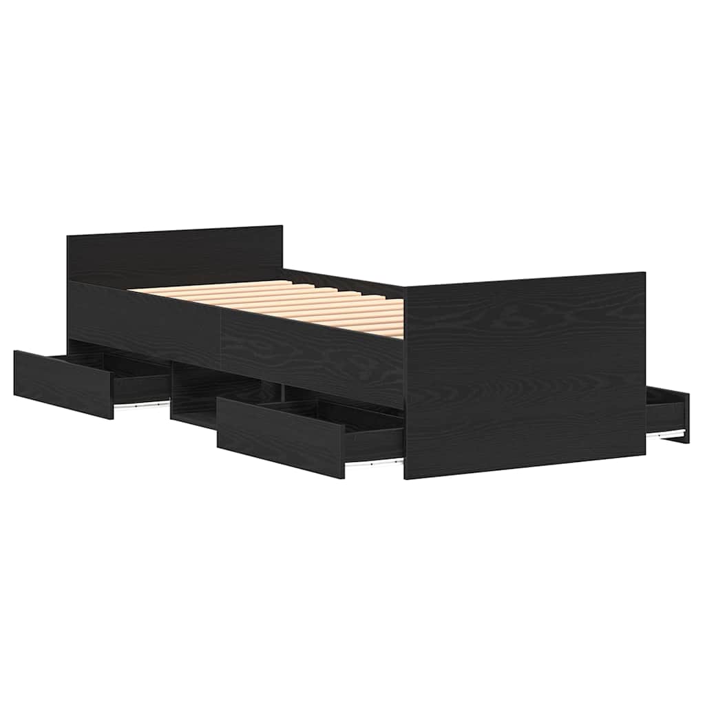 Bedframe met lade Zwart Eiken 193 x 78 x 50 cm Bewerkt hout is nu te koop bij PeponiXL, paradijselijk wonen!