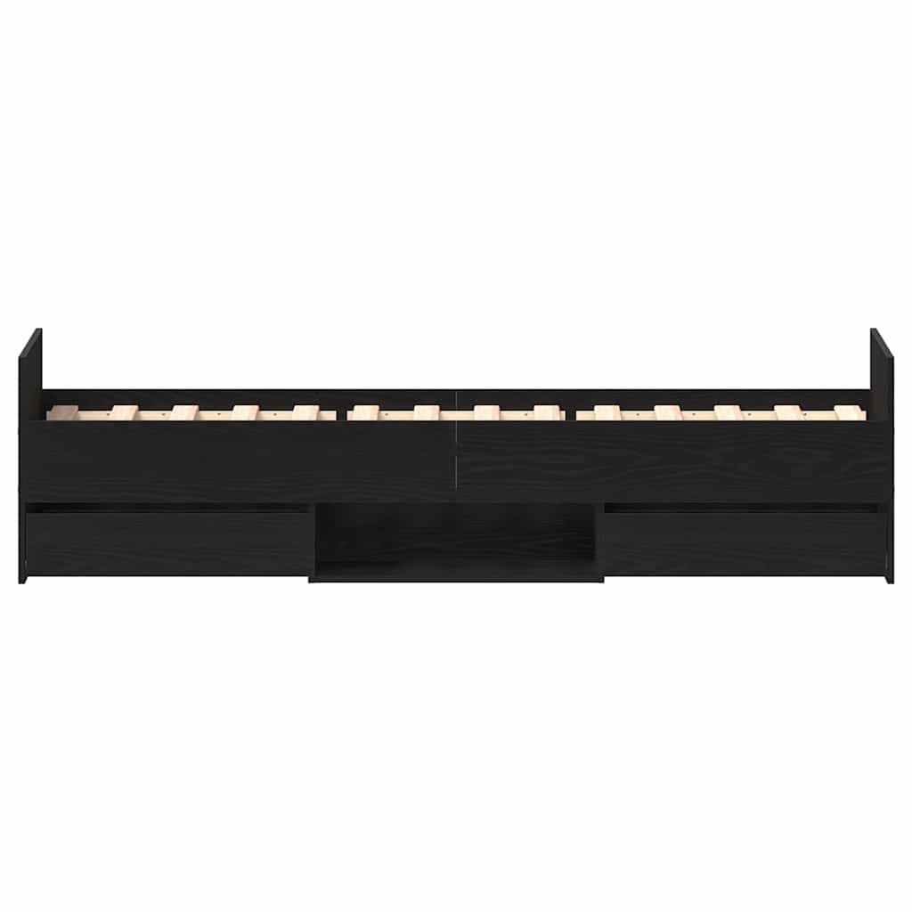 Bedframe met lade Zwart Eiken 193 x 78 x 50 cm Bewerkt hout is nu te koop bij PeponiXL, paradijselijk wonen!