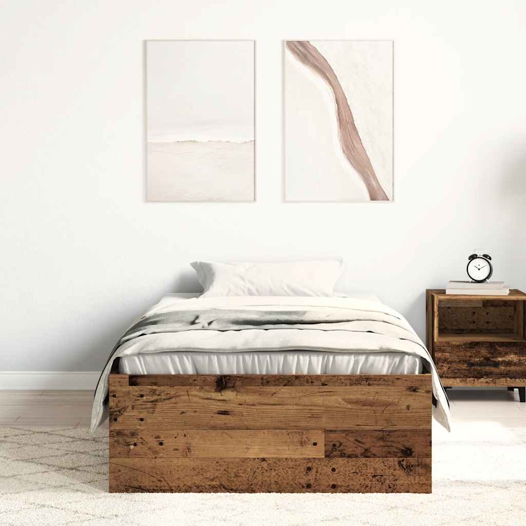 Bedframe zonder matras 75x190 cm spaanplaat oud hout is nu te koop bij PeponiXL, paradijselijk wonen!