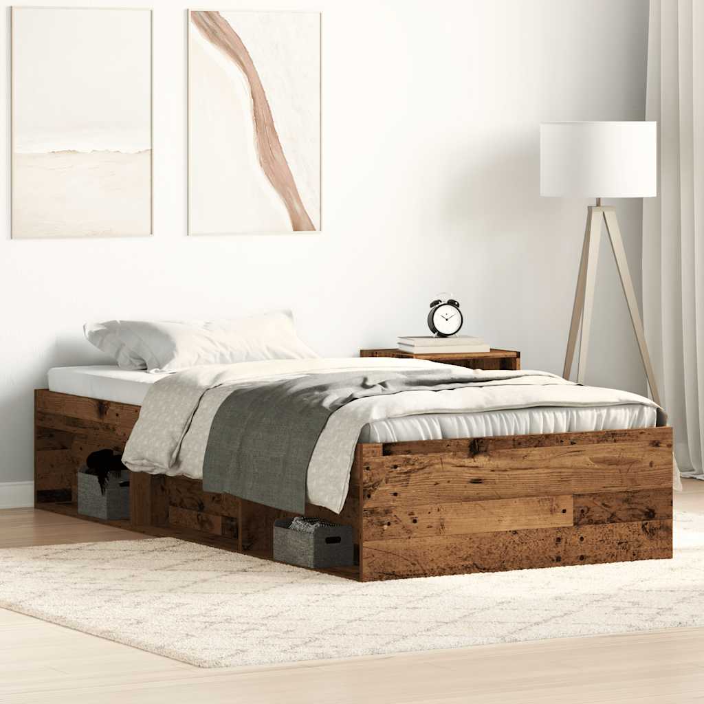 Bedframe zonder matras 75x190 cm spaanplaat oud hout is nu te koop bij PeponiXL, paradijselijk wonen!