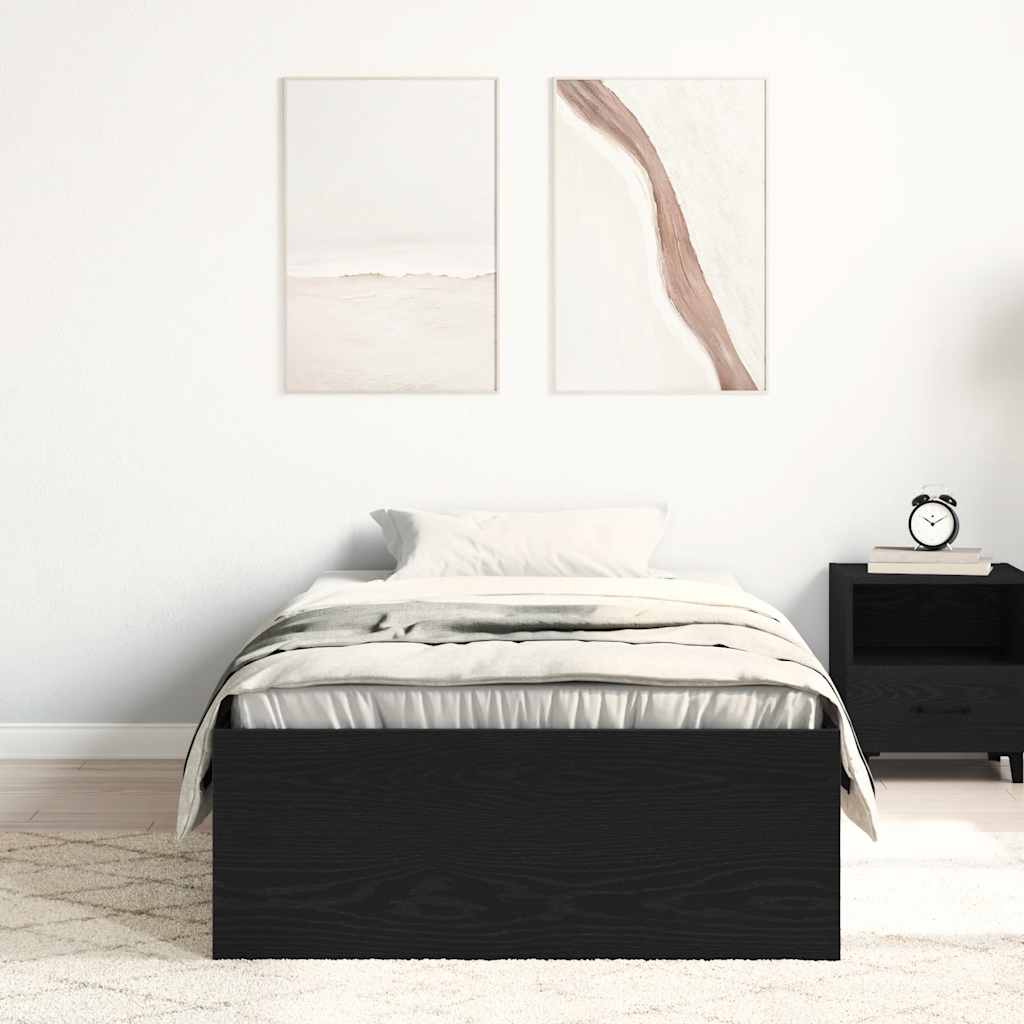 Bedframe zonder matras 75x190 cm spaanplaat zwart eikenkleurig is nu te koop bij PeponiXL, paradijselijk wonen!