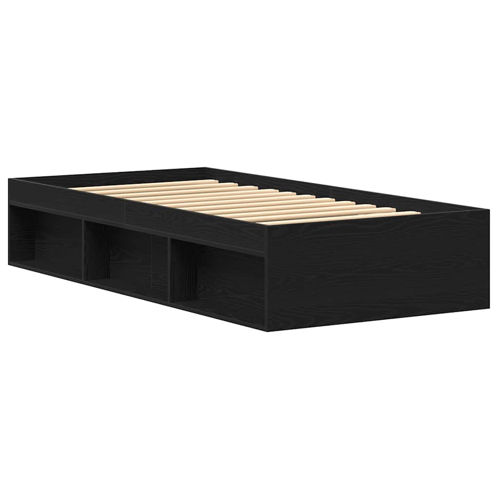 Bedframe zonder matras 75x190 cm spaanplaat zwart eikenkleurig is nu te koop bij PeponiXL, paradijselijk wonen!