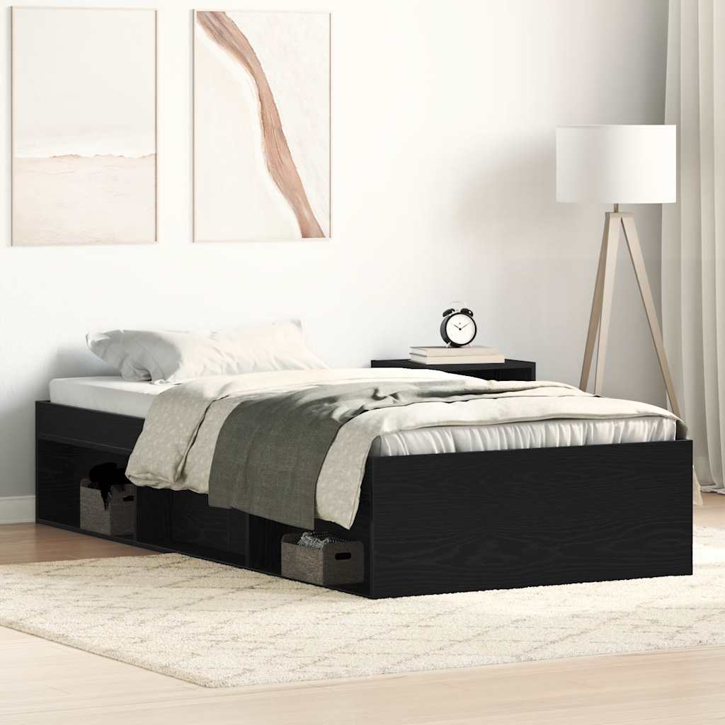 Bedframe zonder matras 75x190 cm spaanplaat zwart eikenkleurig is nu te koop bij PeponiXL, paradijselijk wonen!