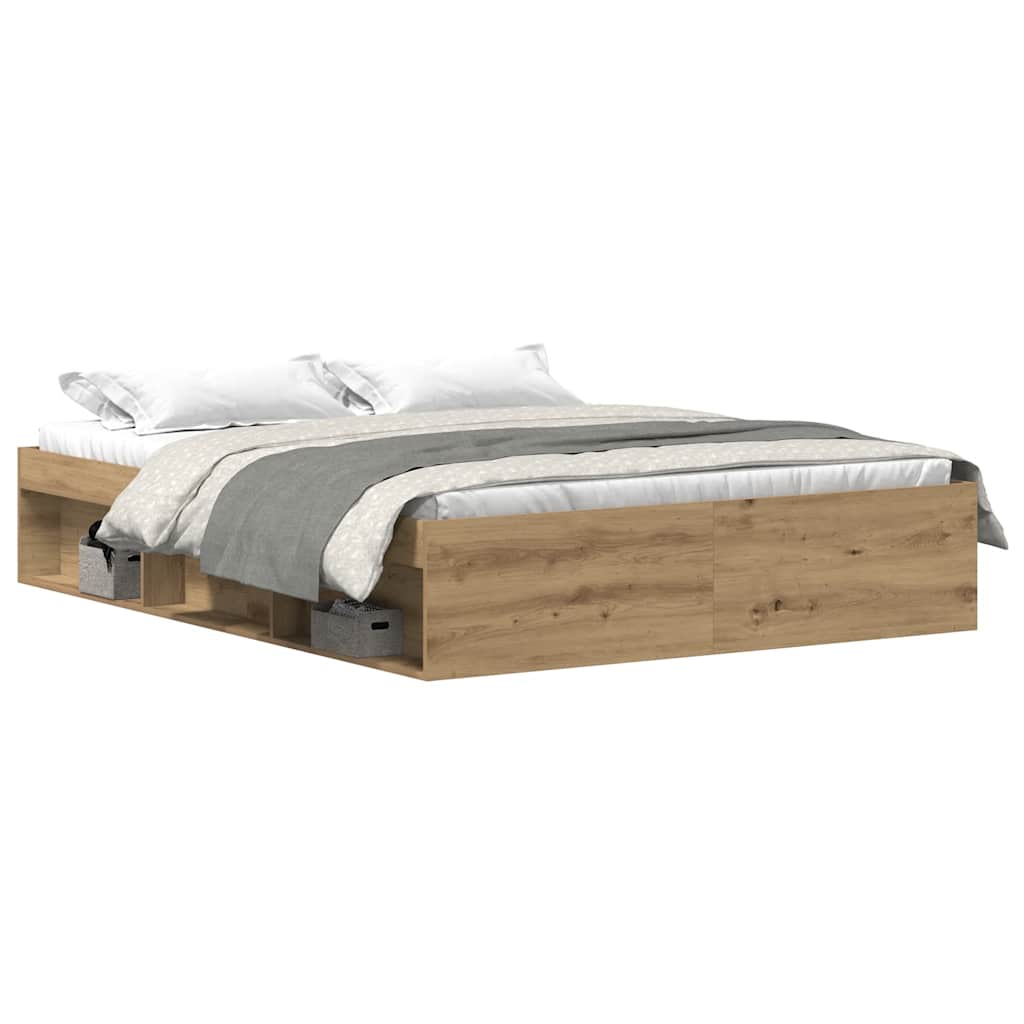 Bedframe zonder matras spaanplaat artisanaal eikenkleurig is nu te koop bij PeponiXL, paradijselijk wonen!
