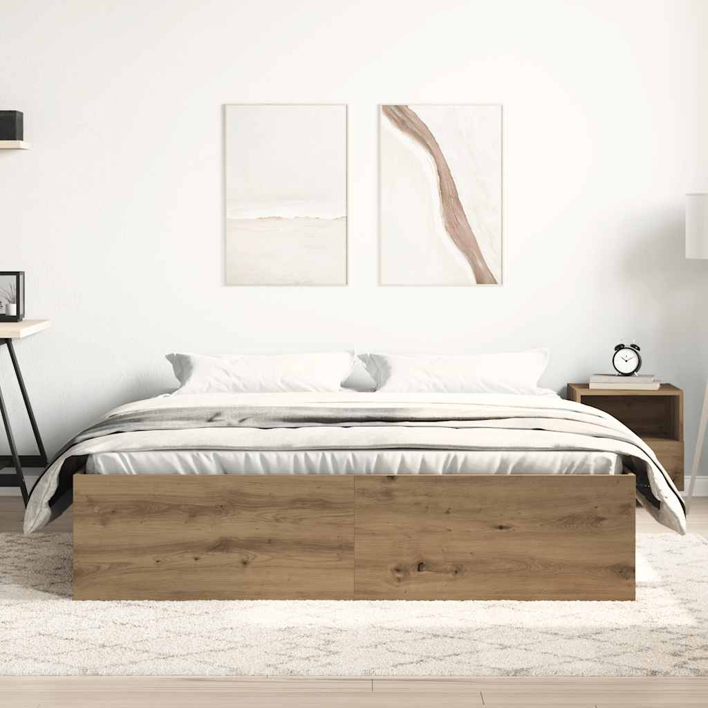 Bedframe zonder matras spaanplaat artisanaal eikenkleurig is nu te koop bij PeponiXL, paradijselijk wonen!