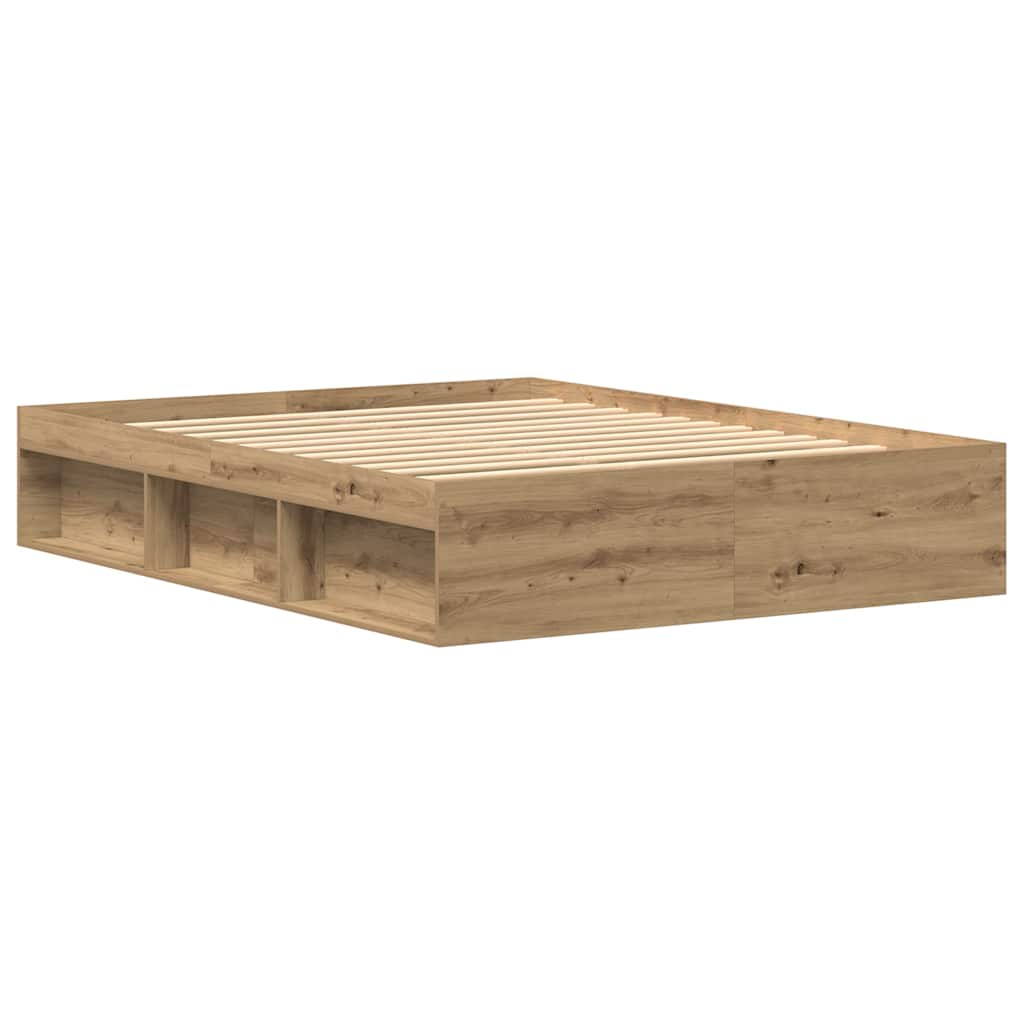 Bedframe zonder matras spaanplaat artisanaal eikenkleurig is nu te koop bij PeponiXL, paradijselijk wonen!