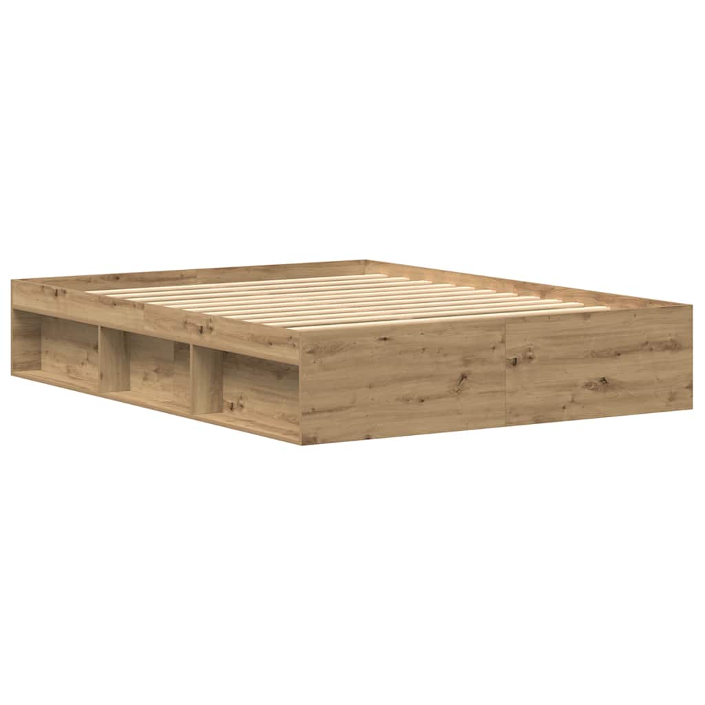 Bedframe zonder matras spaanplaat artisanaal eikenkleurig is nu te koop bij PeponiXL, paradijselijk wonen!