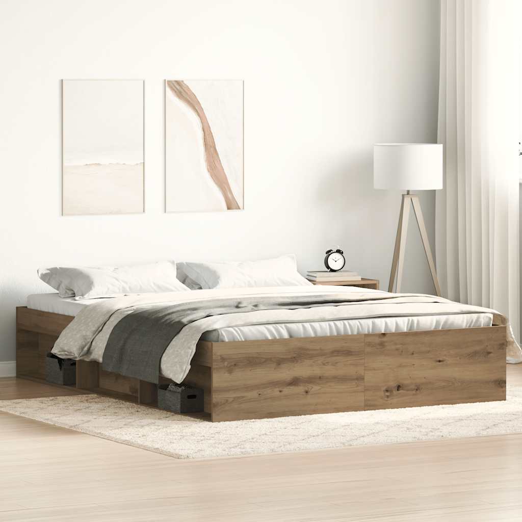 Bedframe zonder matras spaanplaat artisanaal eikenkleurig is nu te koop bij PeponiXL, paradijselijk wonen!