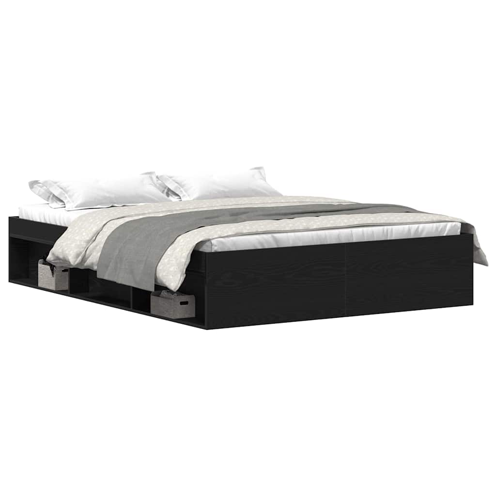 Bedframe zonder matras 150x200 cm bewerkt hout zwart eikenkleur is nu te koop bij PeponiXL, paradijselijk wonen!