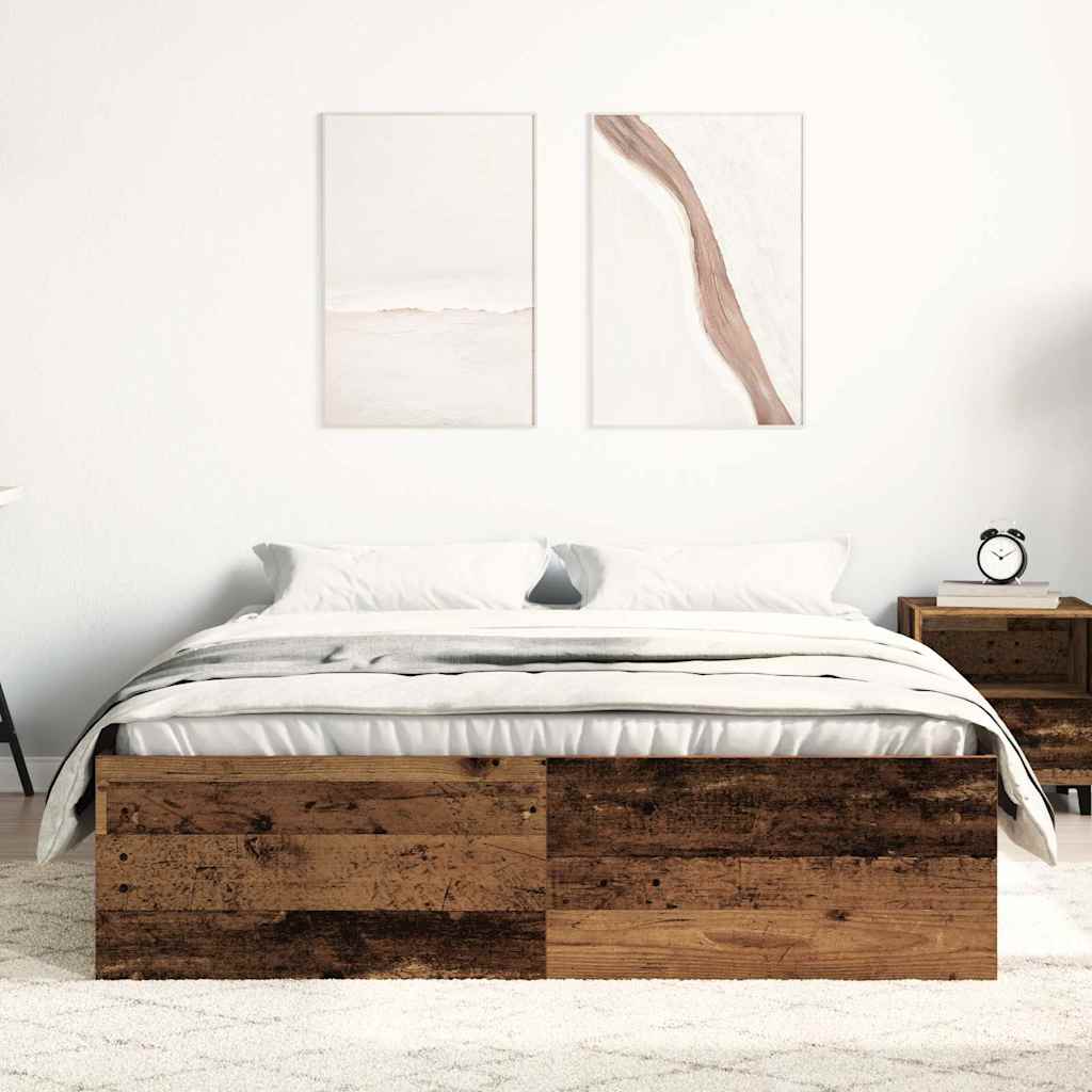 Bedframe zonder matras bewerkt 135x190 cm bewerkt hout oud is nu te koop bij PeponiXL, paradijselijk wonen!