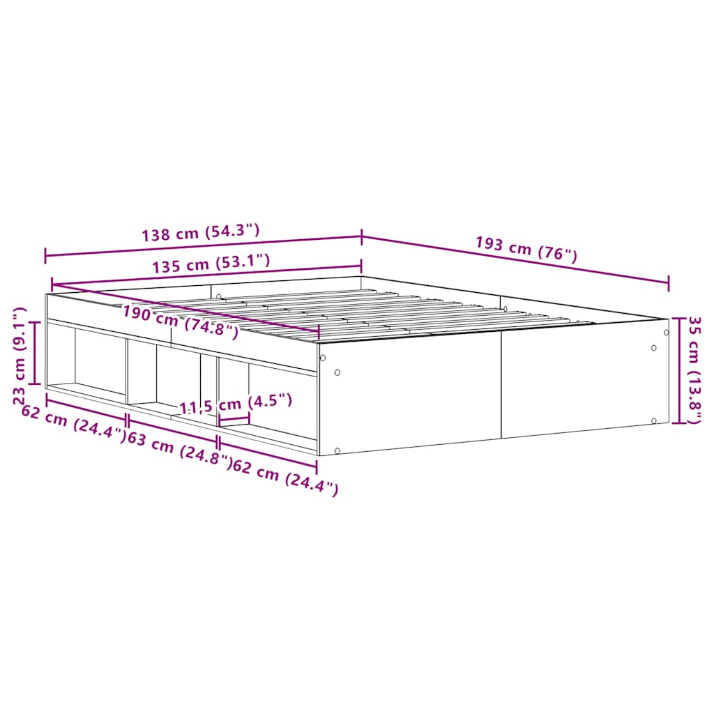 Bedframe zonder matras bewerkt 135x190 cm bewerkt hout oud is nu te koop bij PeponiXL, paradijselijk wonen!