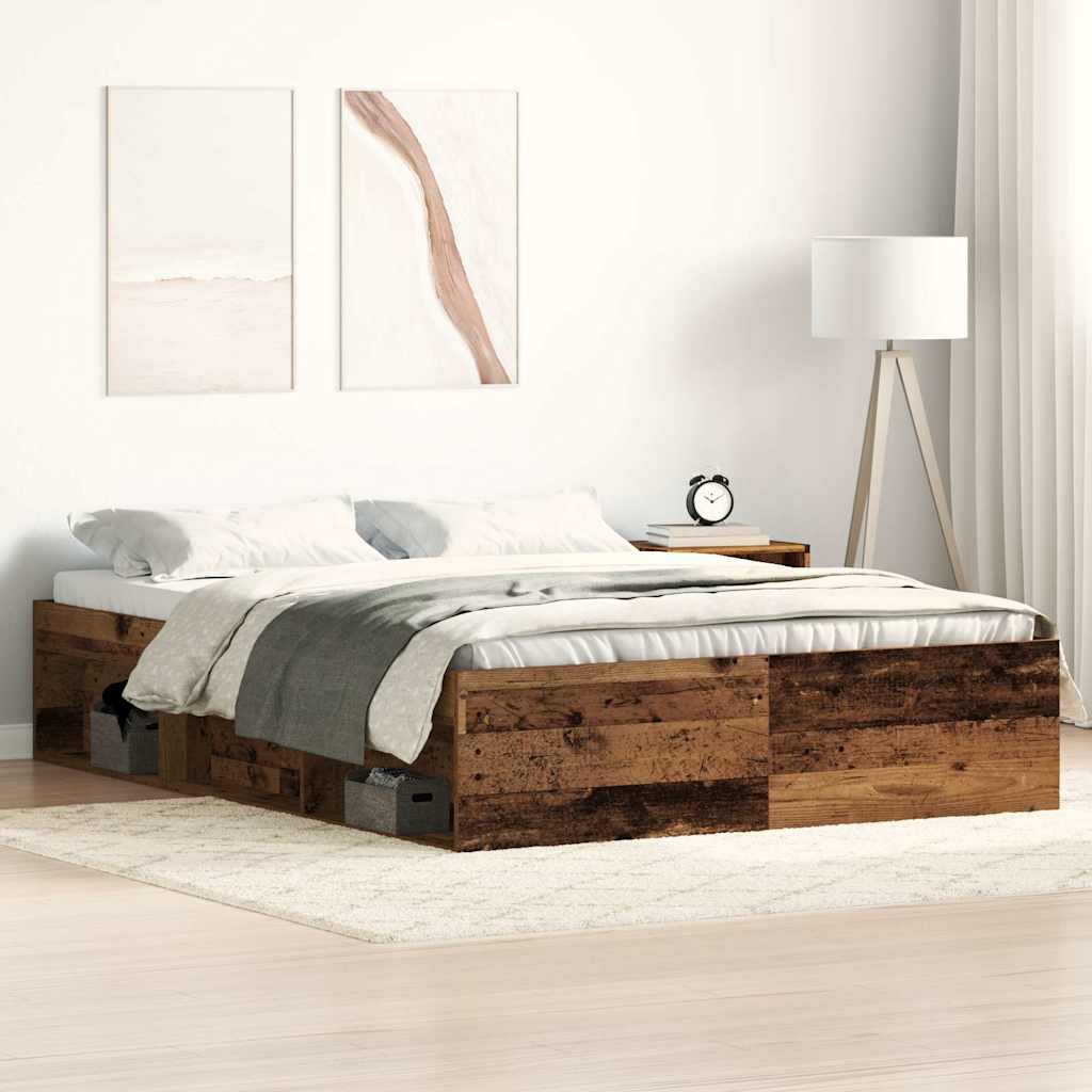 Bedframe zonder matras bewerkt 135x190 cm bewerkt hout oud is nu te koop bij PeponiXL, paradijselijk wonen!