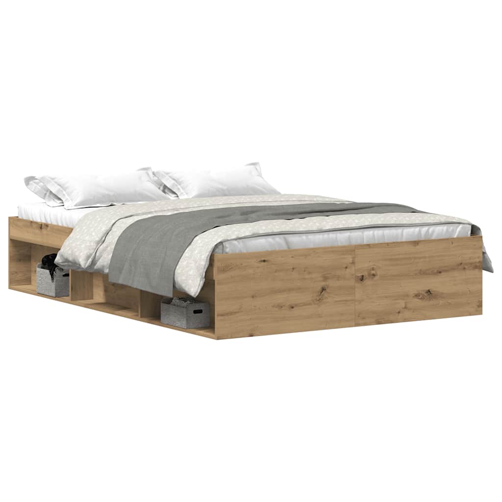 Bedframe zonder matras spaanplaat artisanaal eikenkleurig is nu te koop bij PeponiXL, paradijselijk wonen!