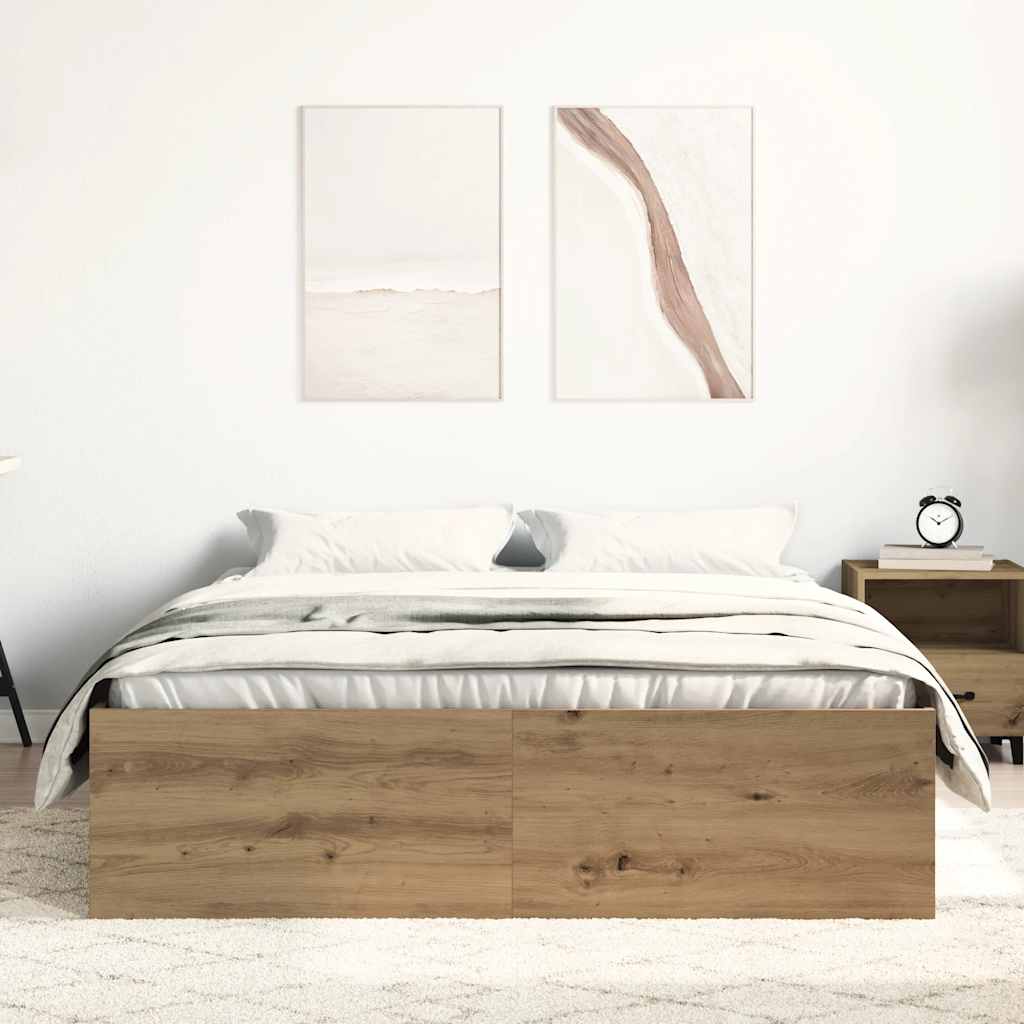 Bedframe zonder matras spaanplaat artisanaal eikenkleurig is nu te koop bij PeponiXL, paradijselijk wonen!