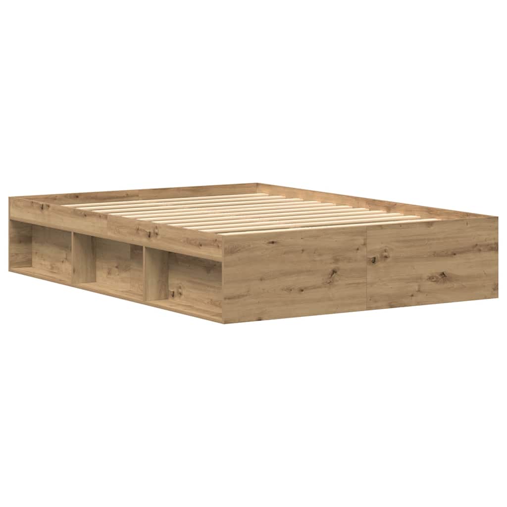 Bedframe zonder matras spaanplaat artisanaal eikenkleurig is nu te koop bij PeponiXL, paradijselijk wonen!