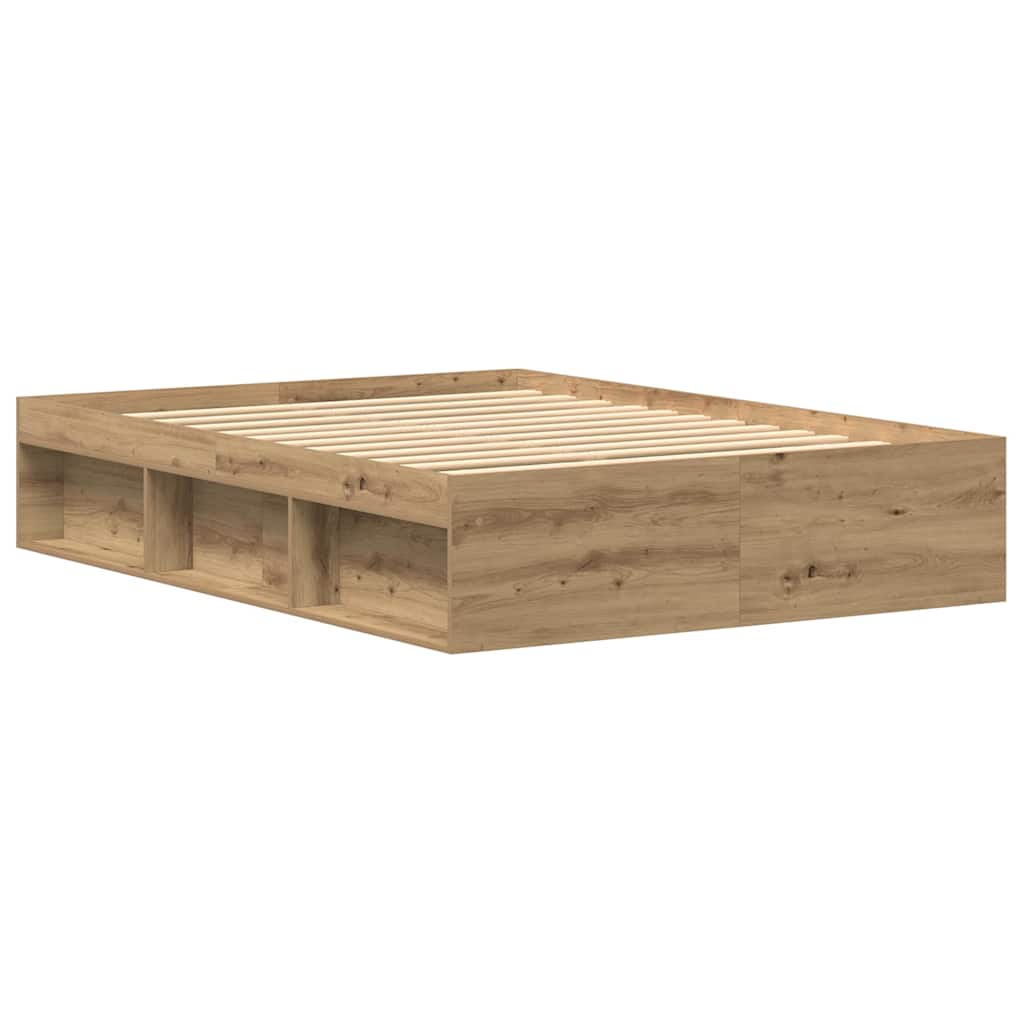 Bedframe zonder matras spaanplaat artisanaal eikenkleurig is nu te koop bij PeponiXL, paradijselijk wonen!