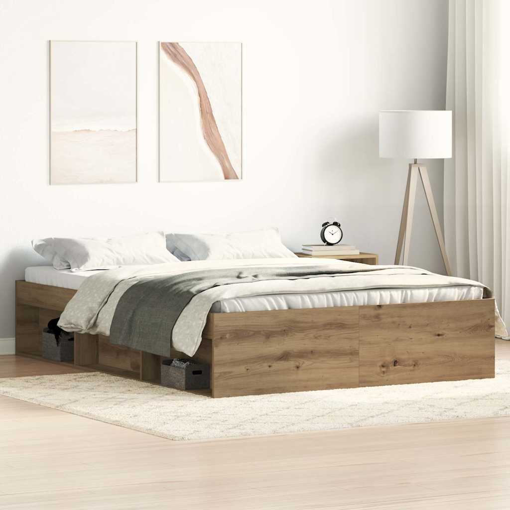 Bedframe zonder matras spaanplaat artisanaal eikenkleurig is nu te koop bij PeponiXL, paradijselijk wonen!