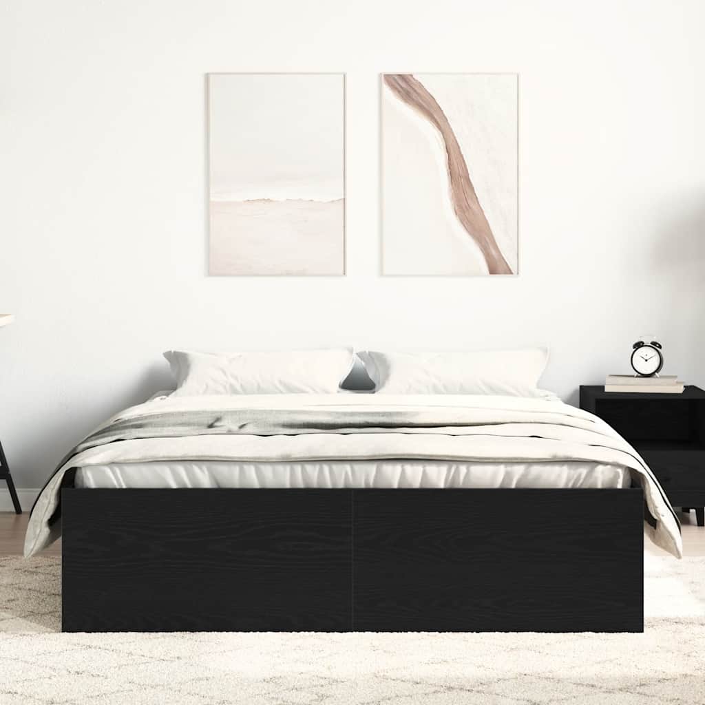 Bedframe zonder matras 135x190 cm bewerkt hout zwart eikenkleur is nu te koop bij PeponiXL, paradijselijk wonen!