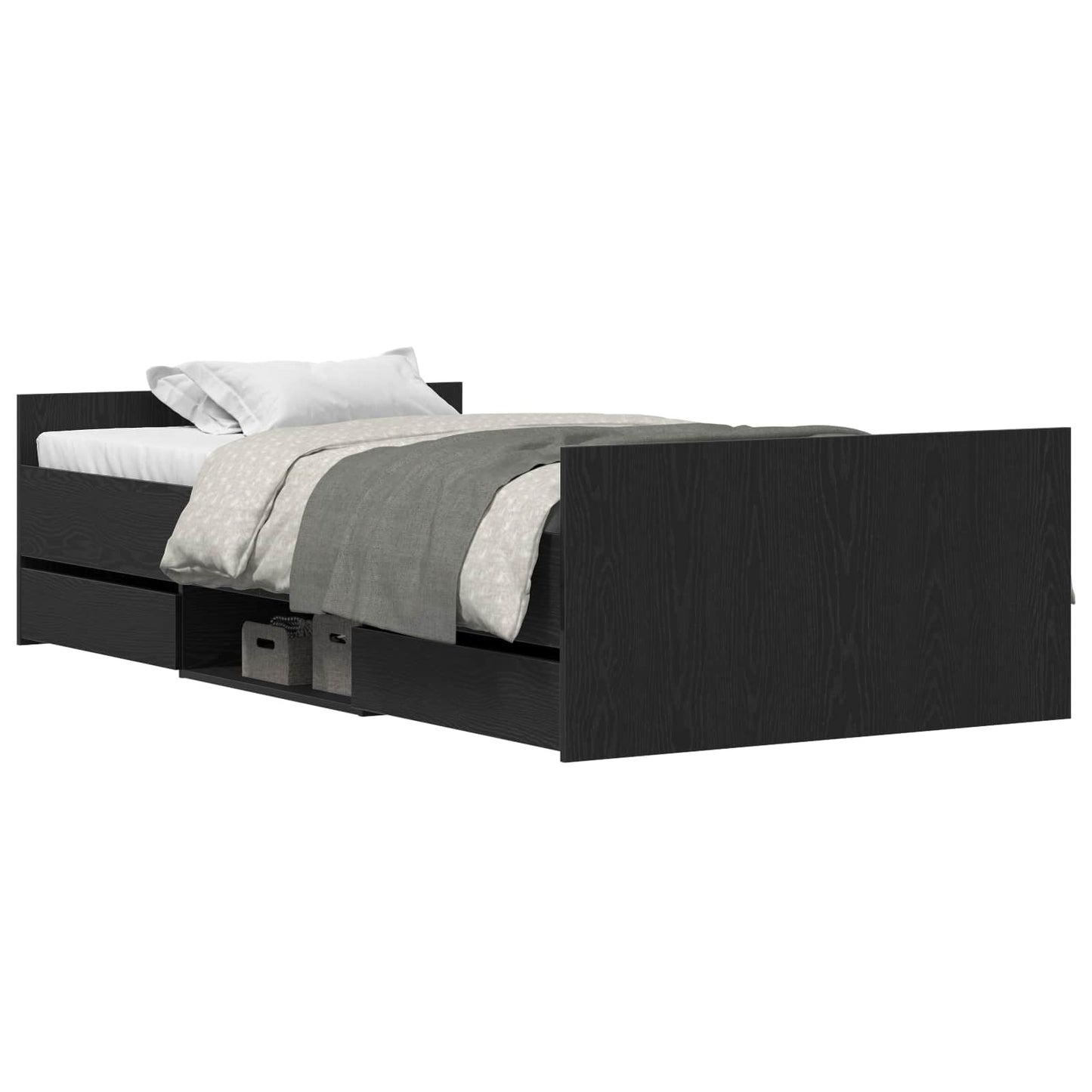 Bedframe met lade Zwart Eiken 203 x 103 x 50 cm Bewerkt hout is nu te koop bij PeponiXL, paradijselijk wonen!