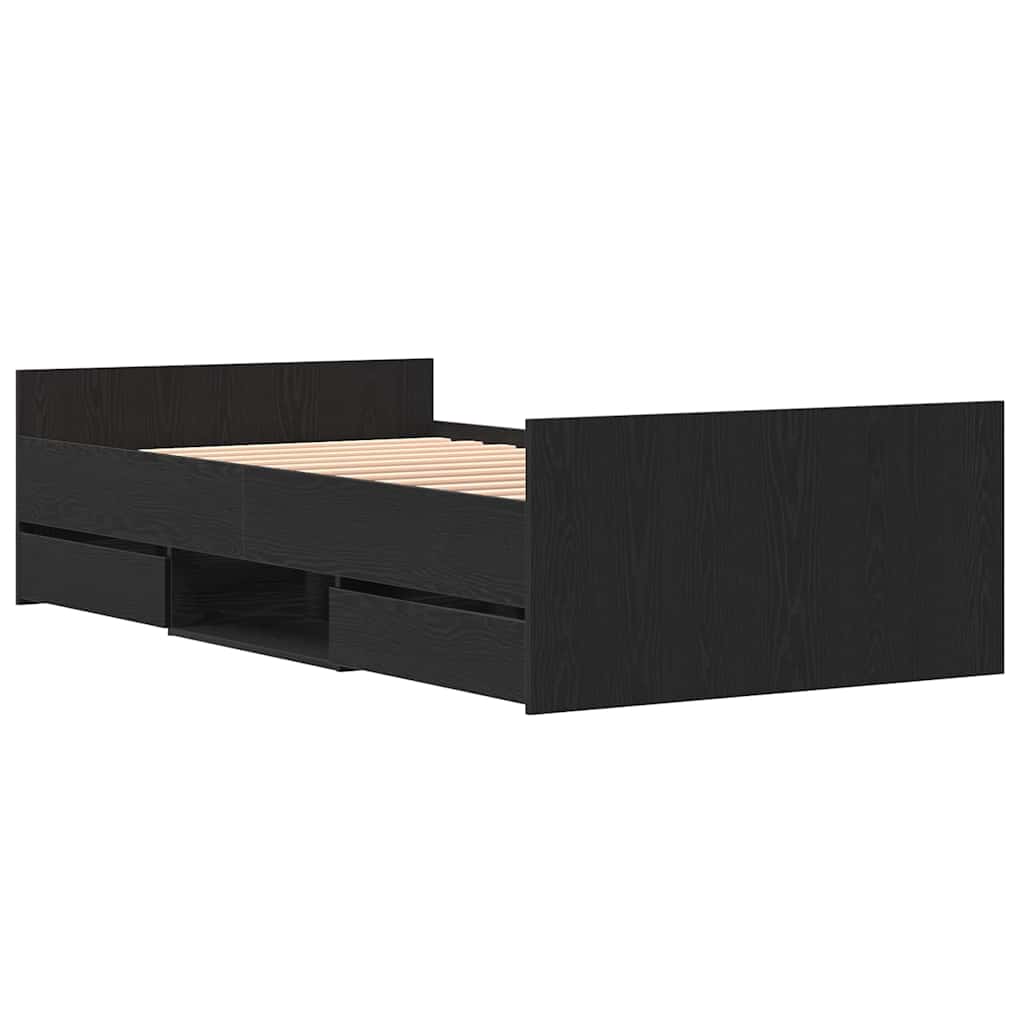 Bedframe met lade Zwart Eiken 203 x 103 x 50 cm Bewerkt hout is nu te koop bij PeponiXL, paradijselijk wonen!