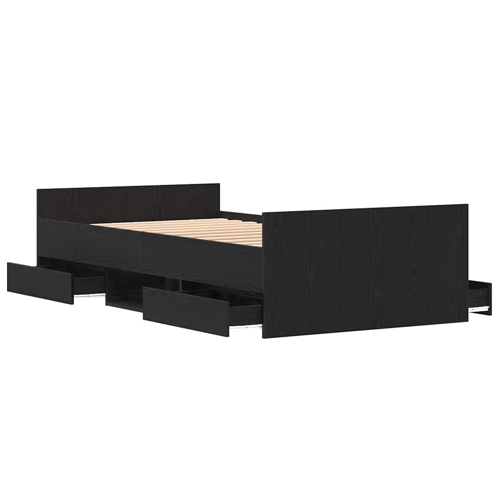 Bedframe met lade Zwart Eiken 203 x 103 x 50 cm Bewerkt hout is nu te koop bij PeponiXL, paradijselijk wonen!