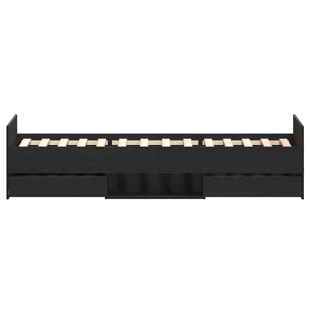 Bedframe met lade Zwart Eiken 203 x 103 x 50 cm Bewerkt hout is nu te koop bij PeponiXL, paradijselijk wonen!