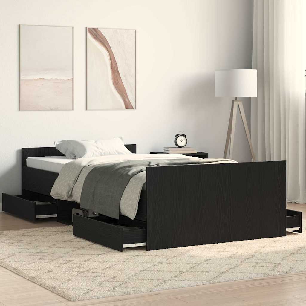 Bedframe met lade Zwart Eiken 203 x 93 x 50 cm Bewerkt hout is nu te koop bij PeponiXL, paradijselijk wonen!