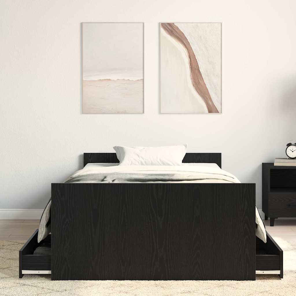 Bedframe met lade Zwart Eiken 193 x 93 x 50 cm Bewerkt hout is nu te koop bij PeponiXL, paradijselijk wonen!