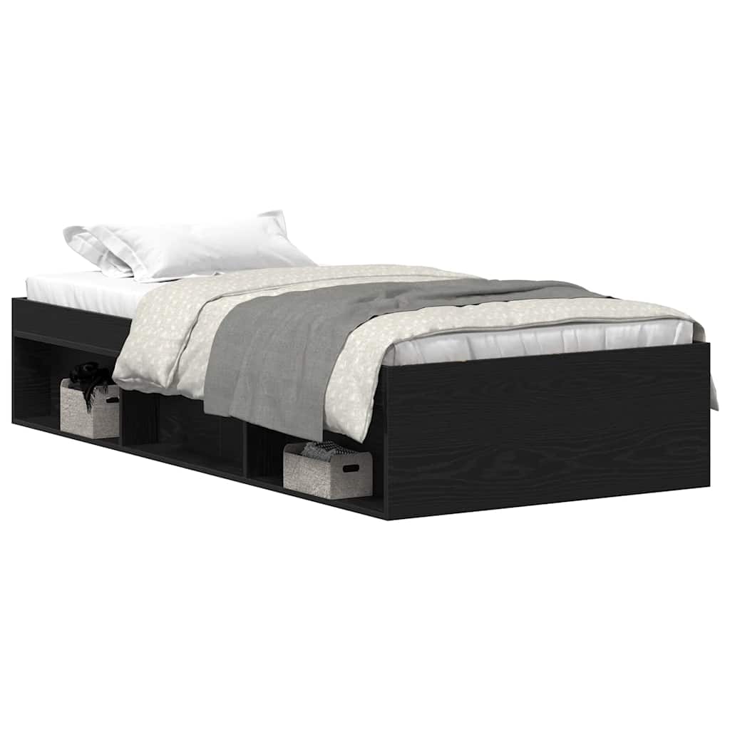 Bedframe zonder matras 90x200 cm spaanplaat zwart eikenkleurig is nu te koop bij PeponiXL, paradijselijk wonen!