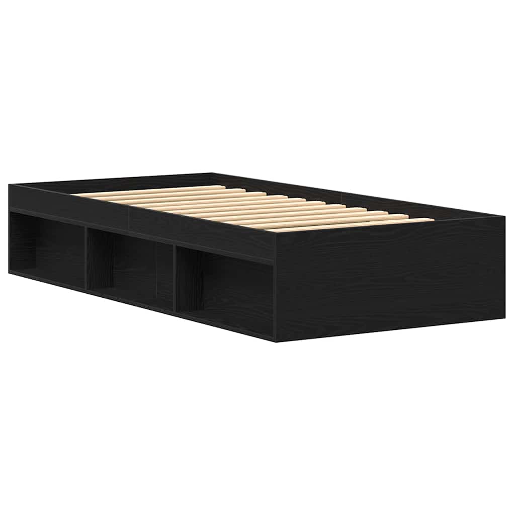 Bedframe zonder matras 90x200 cm spaanplaat zwart eikenkleurig is nu te koop bij PeponiXL, paradijselijk wonen!