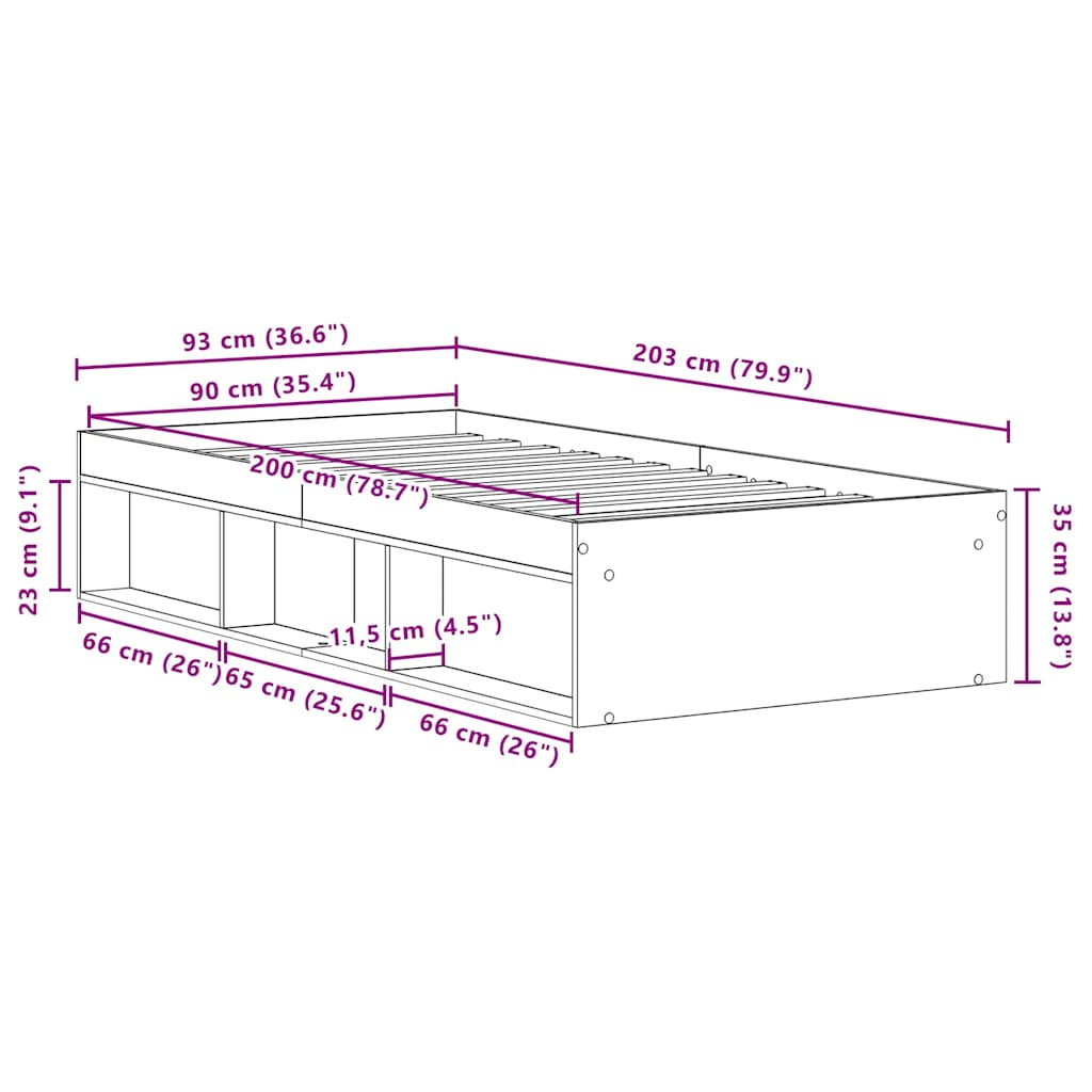 Bedframe zonder matras 90x200 cm spaanplaat zwart eikenkleurig is nu te koop bij PeponiXL, paradijselijk wonen!