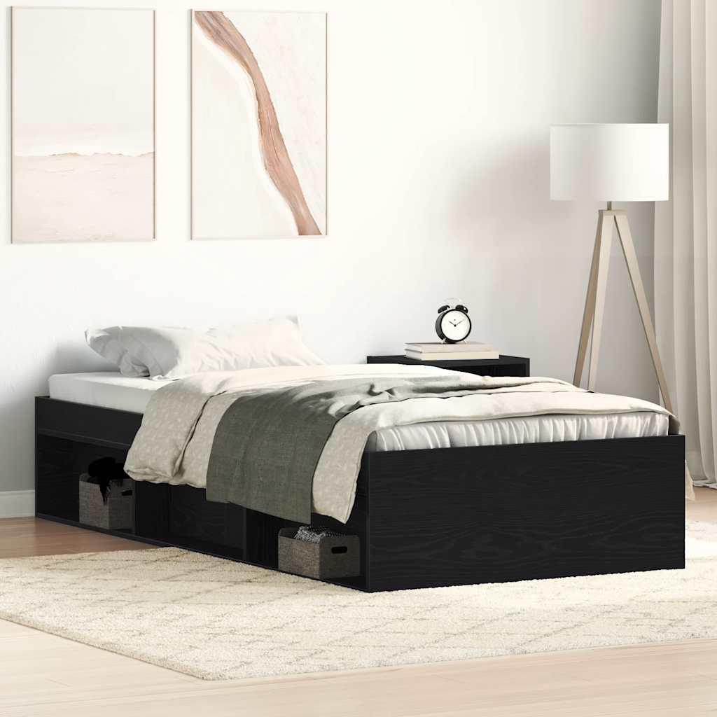 Bedframe zonder matras 90x200 cm spaanplaat zwart eikenkleurig is nu te koop bij PeponiXL, paradijselijk wonen!