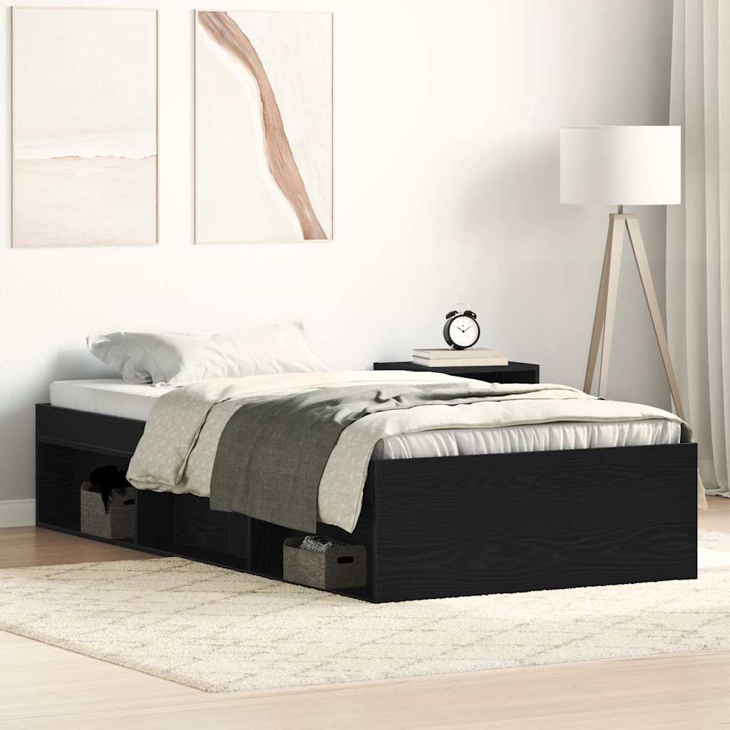 Bedframe zonder matras 100x200 cm spaanplaat zwart eikenkleurig is nu te koop bij PeponiXL, paradijselijk wonen!