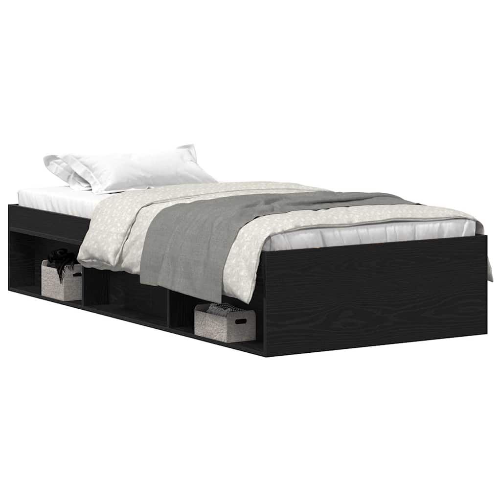 Bedframe zonder matras 90x190 cm spaanplaat zwart eikenkleurig is nu te koop bij PeponiXL, paradijselijk wonen!