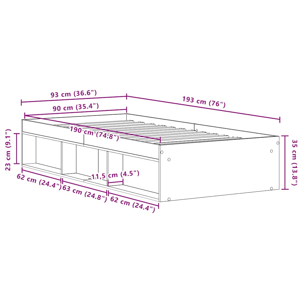 Bedframe zonder matras 90x190 cm spaanplaat zwart eikenkleurig is nu te koop bij PeponiXL, paradijselijk wonen!
