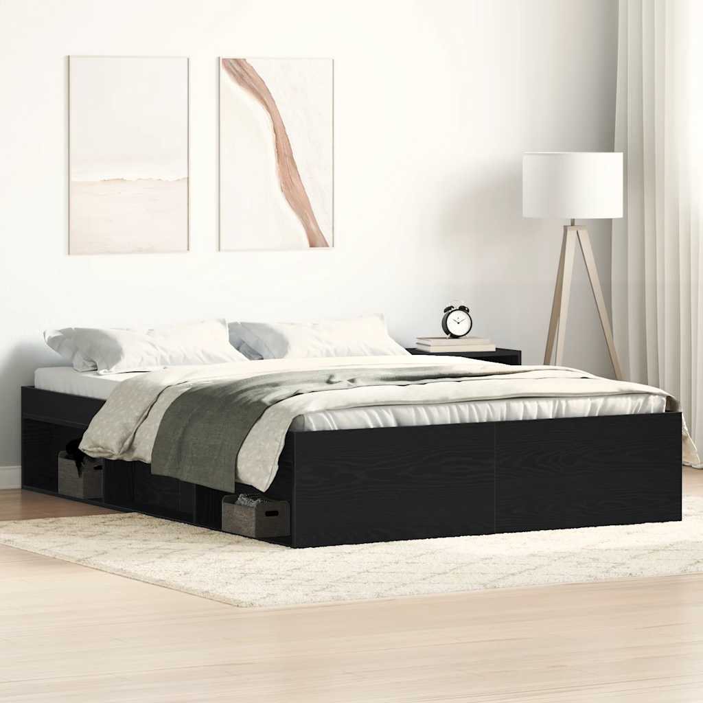 Bedframe zonder matras 120x200 cm bewerkt hout zwart eikenkleur is nu te koop bij PeponiXL, paradijselijk wonen!