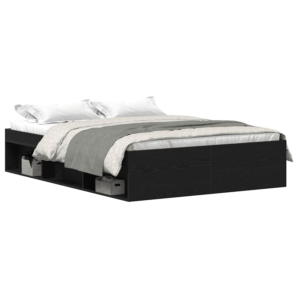 Bedframe zonder matras 140x200 cm bewerkt hout zwart eikenkleur is nu te koop bij PeponiXL, paradijselijk wonen!
