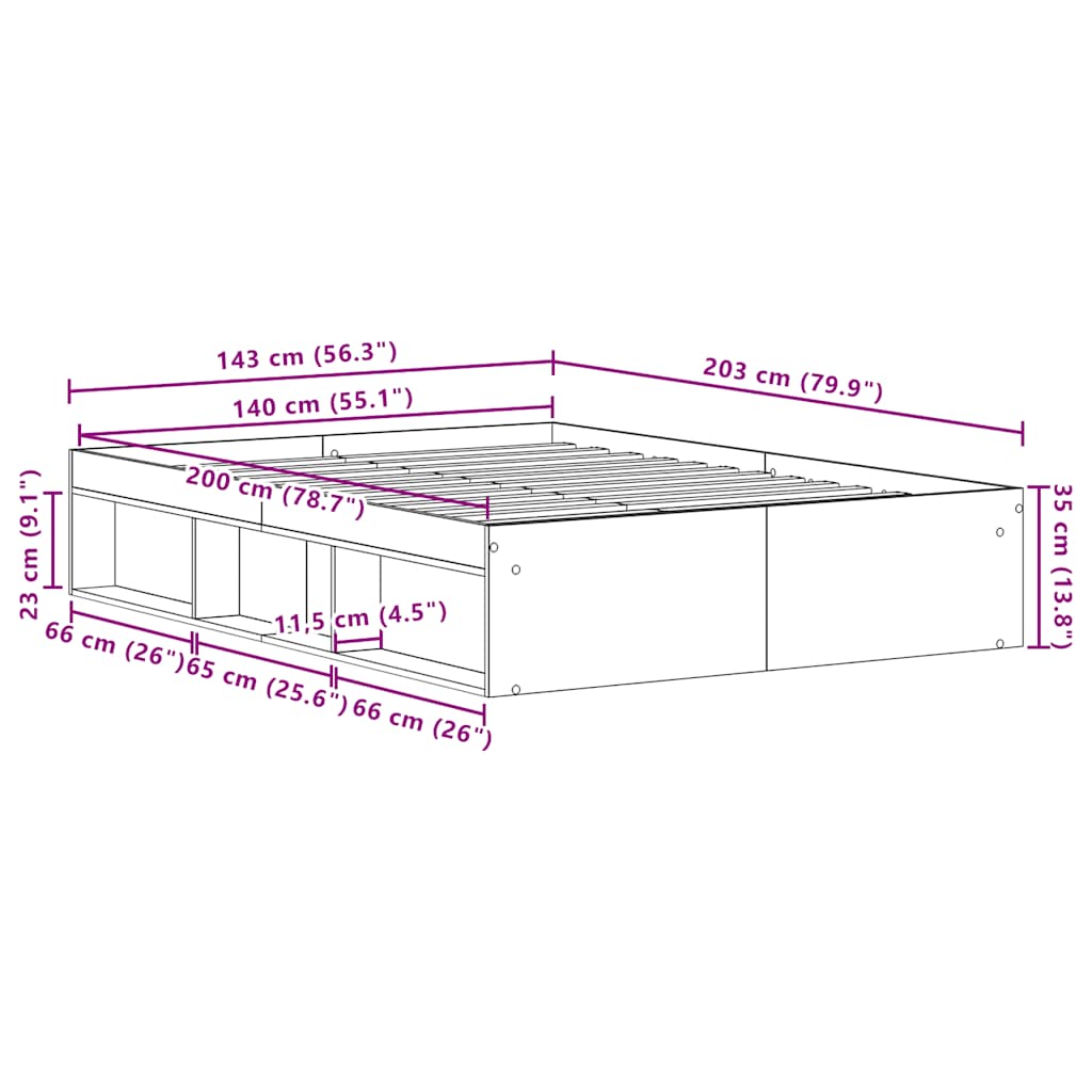 Bedframe zonder matras 140x200 cm bewerkt hout zwart eikenkleur is nu te koop bij PeponiXL, paradijselijk wonen!