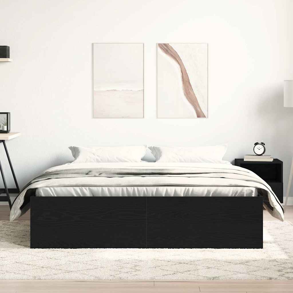 Bedframe zonder matras 160x200 cm bewerkt hout zwart eikenkleur is nu te koop bij PeponiXL, paradijselijk wonen!