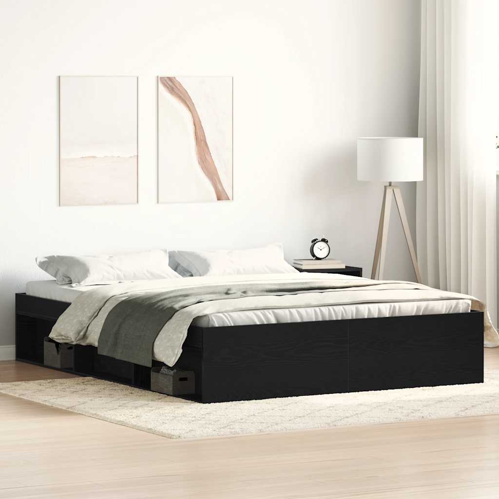 Bedframe zonder matras 160x200 cm bewerkt hout zwart eikenkleur is nu te koop bij PeponiXL, paradijselijk wonen!