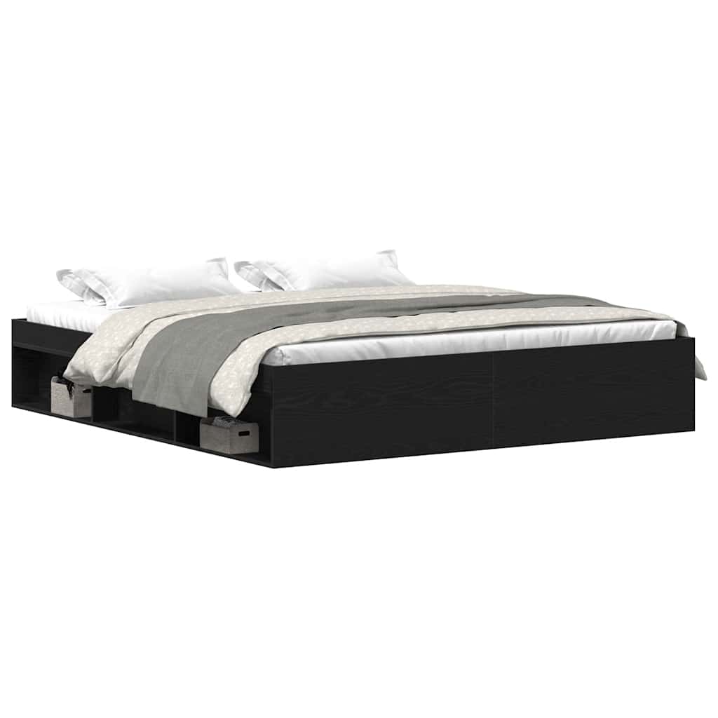 Bedframe zonder matras 200x200 cm bewerkt hout zwart eikenkleur is nu te koop bij PeponiXL, paradijselijk wonen!