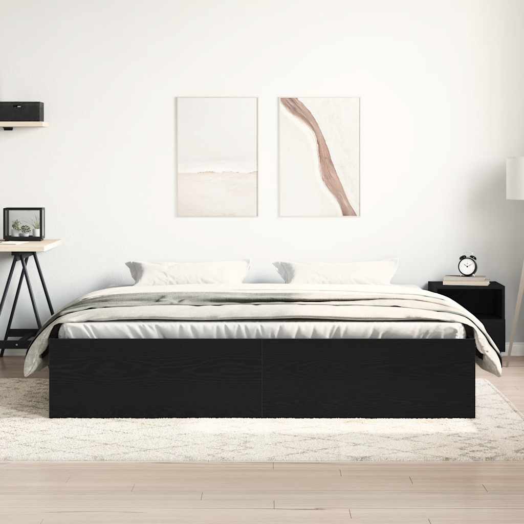 Bedframe zonder matras 200x200 cm bewerkt hout zwart eikenkleur is nu te koop bij PeponiXL, paradijselijk wonen!