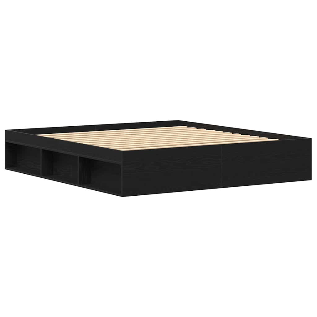 Bedframe zonder matras 200x200 cm bewerkt hout zwart eikenkleur is nu te koop bij PeponiXL, paradijselijk wonen!