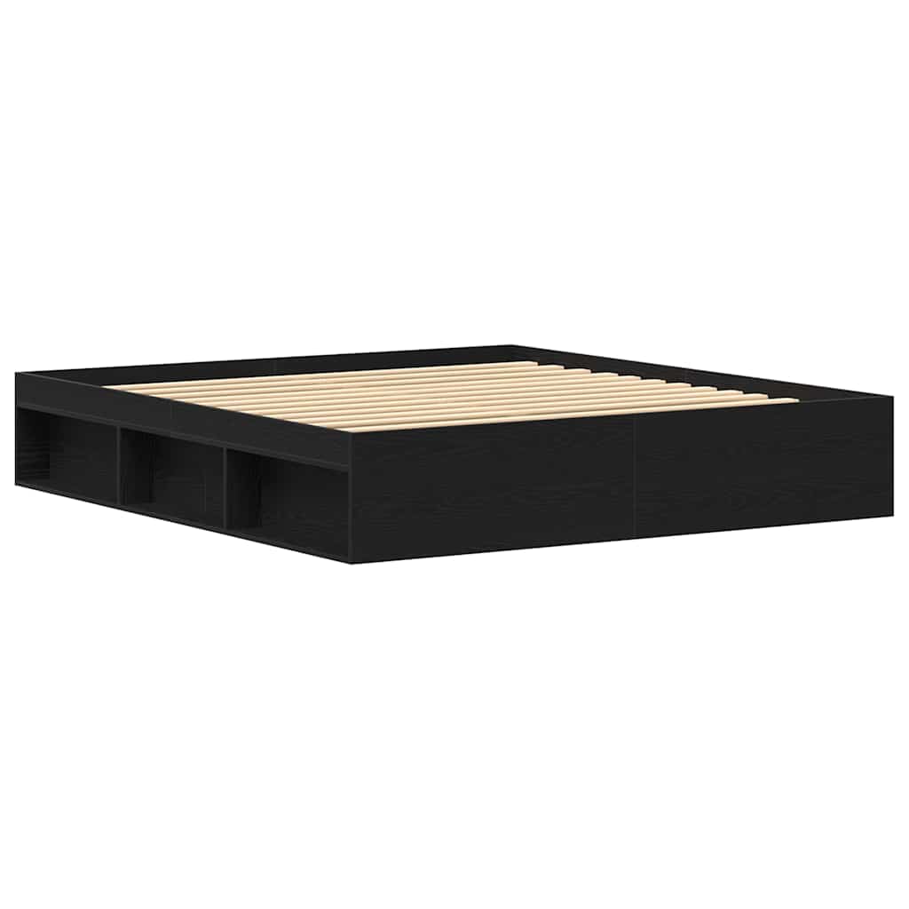 Bedframe zonder matras 200x200 cm bewerkt hout zwart eikenkleur is nu te koop bij PeponiXL, paradijselijk wonen!