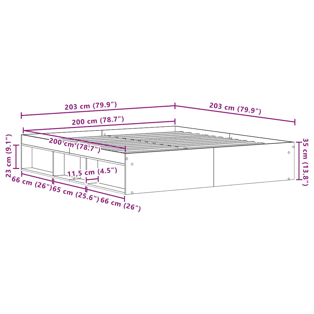 Bedframe zonder matras 200x200 cm bewerkt hout zwart eikenkleur is nu te koop bij PeponiXL, paradijselijk wonen!