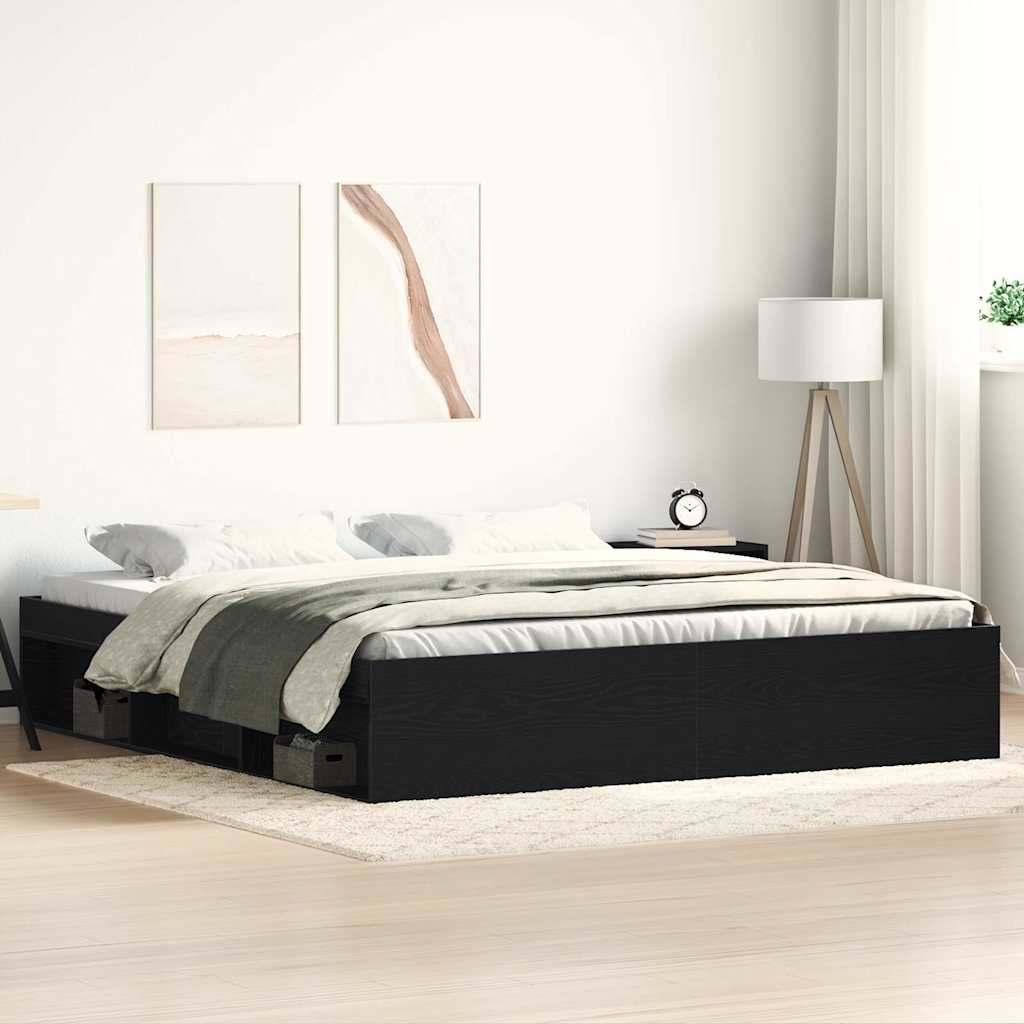 Bedframe zonder matras 200x200 cm bewerkt hout zwart eikenkleur is nu te koop bij PeponiXL, paradijselijk wonen!