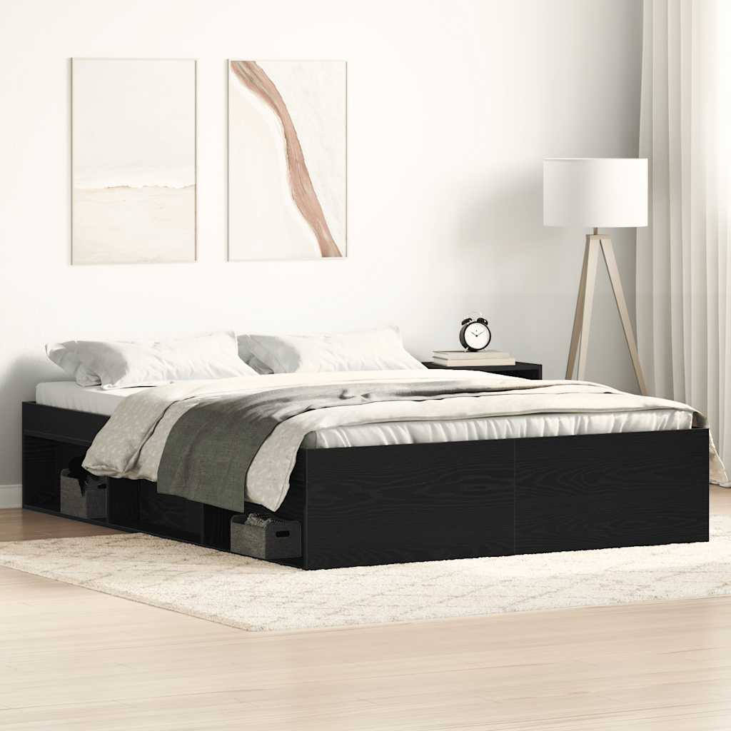 Bedframe zonder matras 120x190 cm bewerkt hout zwart eikenkleur is nu te koop bij PeponiXL, paradijselijk wonen!