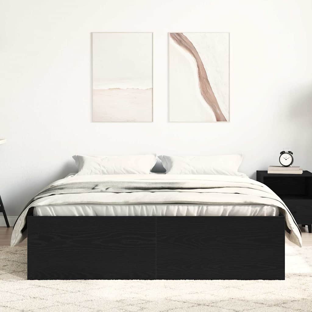 Bedframe zonder matras 140x190 cm bewerkt hout zwart eikenkleur is nu te koop bij PeponiXL, paradijselijk wonen!